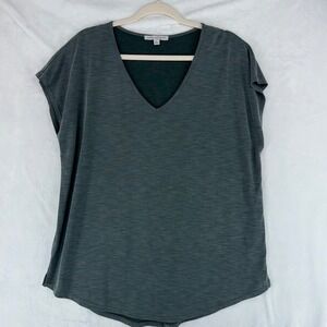 Green Envelope Los Angeles Womens XL V-Neck Cap Sleeve Slub Knit Top Green